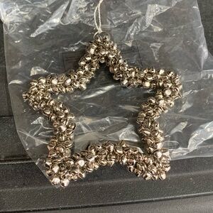 Crate & Barrel Jingle Bell Linked Star Christmas Holiday Ornament Silver NWT